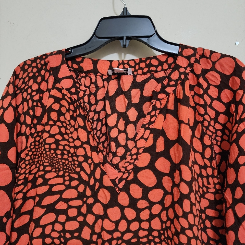 ESCAPADA size Small V Neck Soft Rayon Animal Print Casual Tunic Orange Brown - Picture 7 of 14
